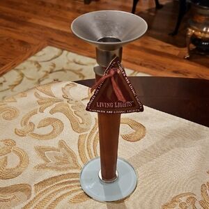 Teak Aluminum Frosted Glass Candlesticks Mixed Materials (Teak, Aluminum)